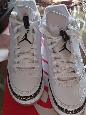 Nike White Air Jordan 3 with Black & Gold Accents